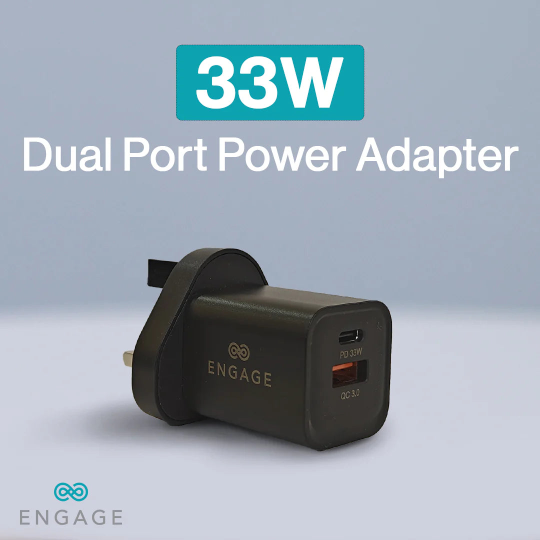 Engage, Dual Port Quick Power Adapter/Charger (33W) – Black