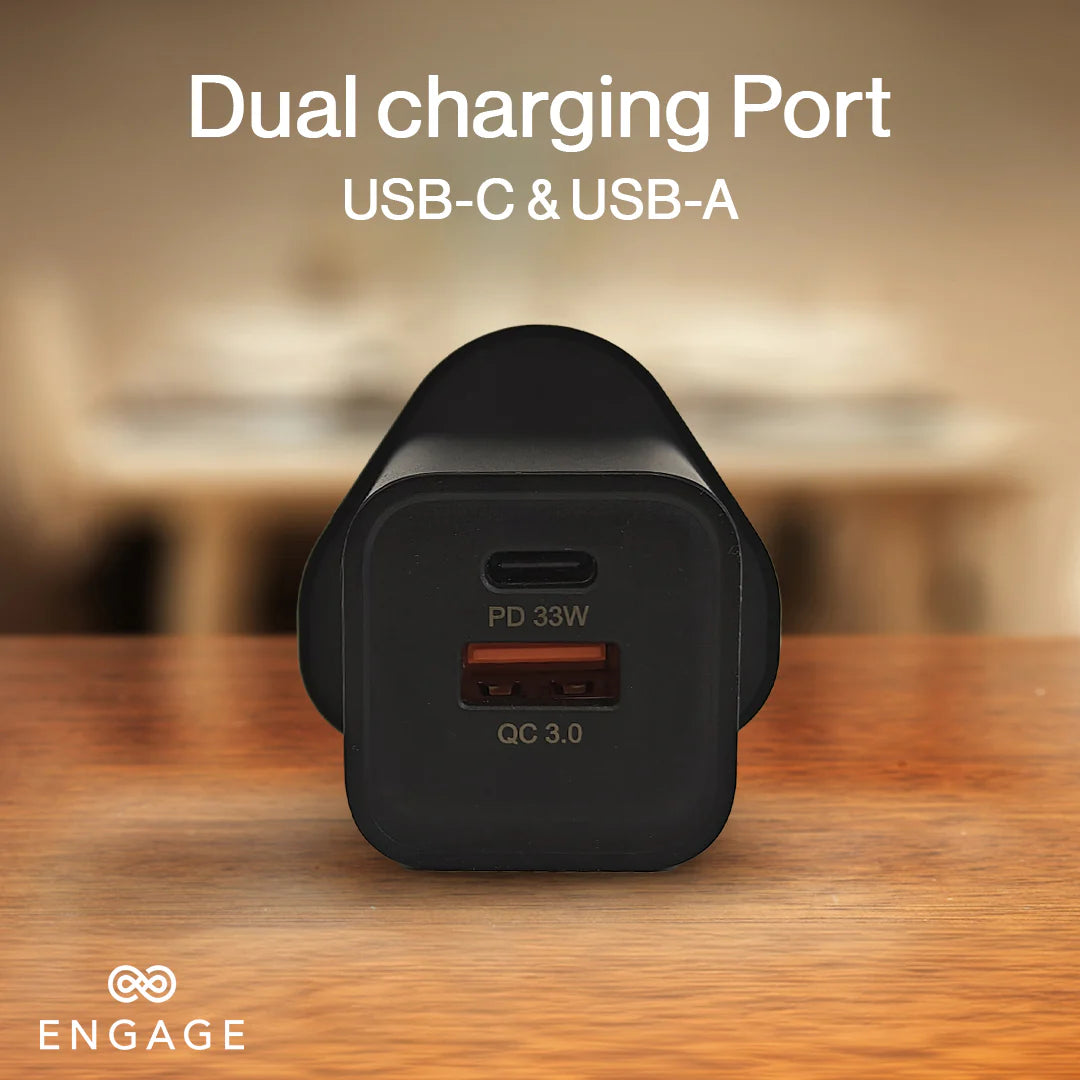 Engage, Dual Port Quick Power Adapter/Charger (33W) – Black