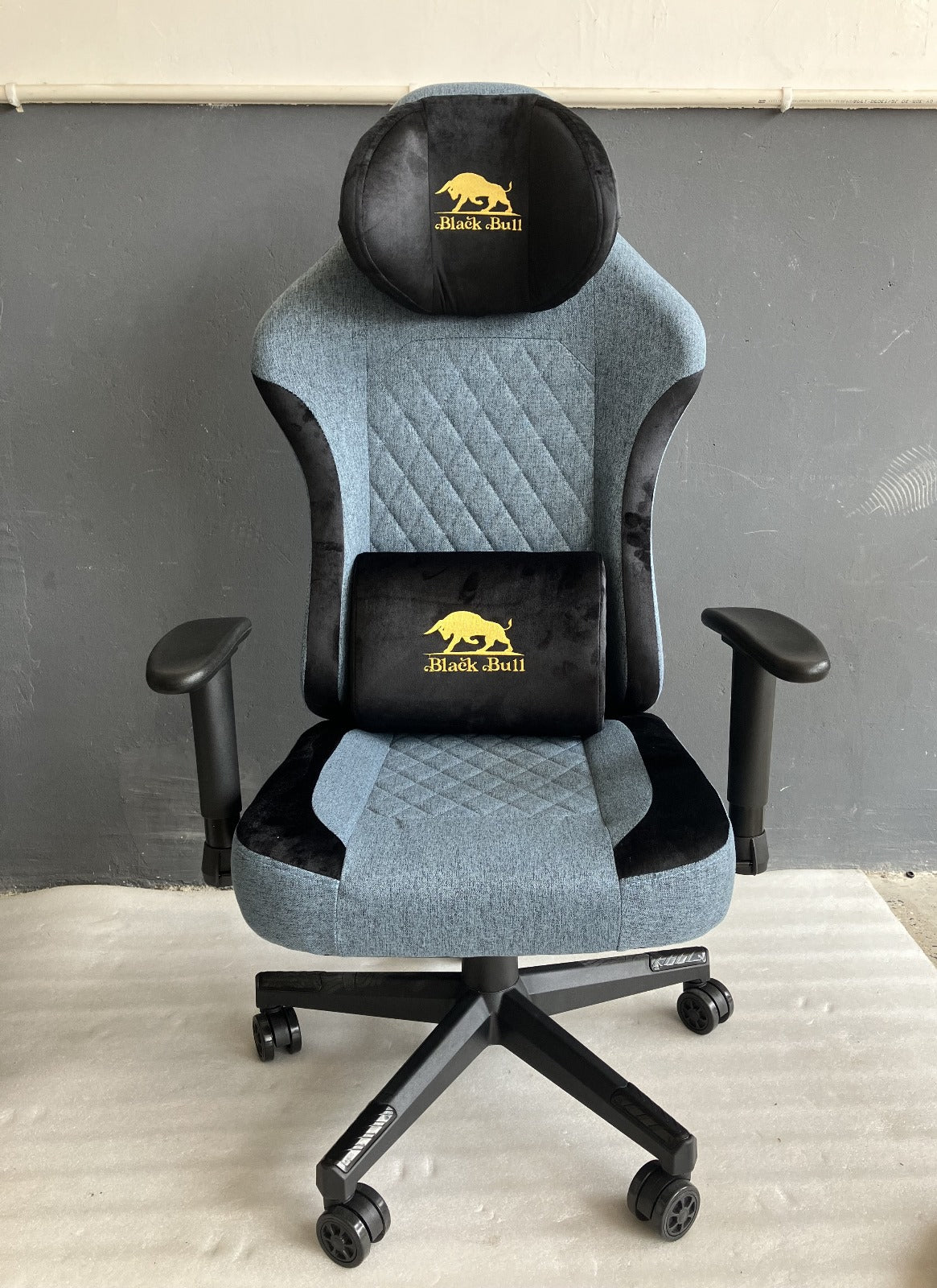 Black Bull Gaming Chair With 3d Headrest Up & Down Slide Adjustable and 4d Moveable Armrest-Blue Black