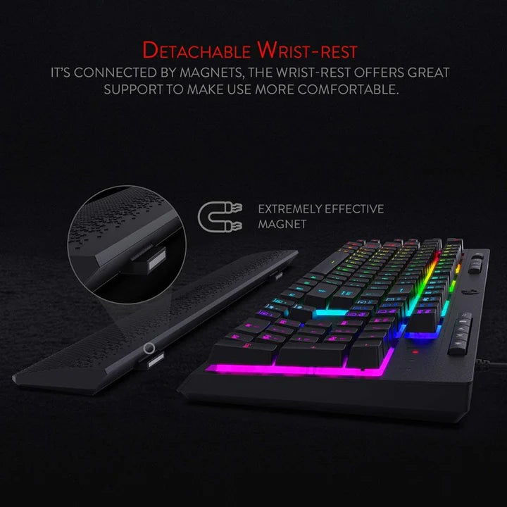 ريدراجون K512، لوحة مفاتيح ألعاب سلكية بغشاء وإضاءة خلفية RGB مع مفاتيح وسائط متعددة