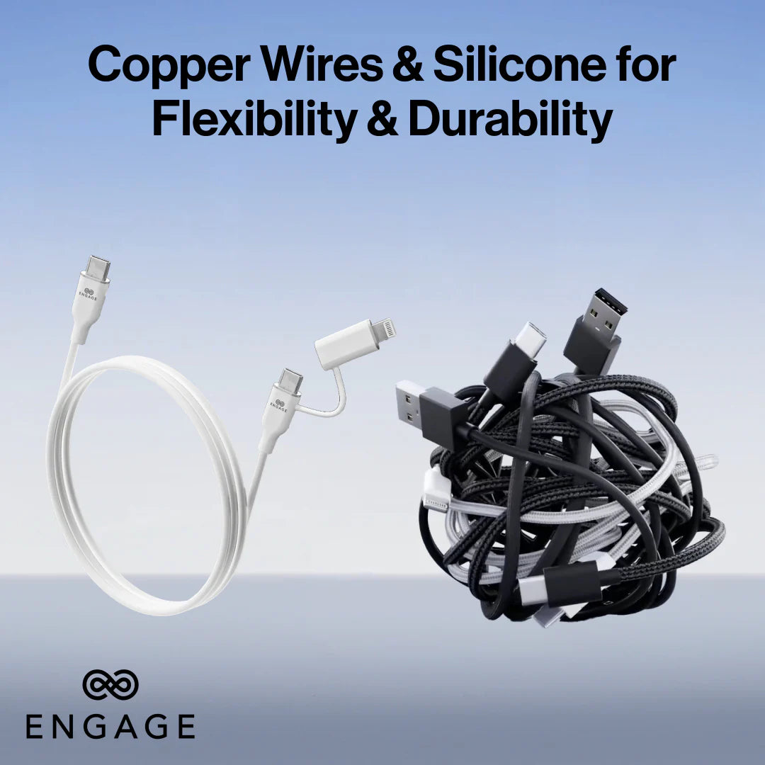 Engage, Super Soft Silicone, USB-C to USB-C Cable with Lightning Adapter