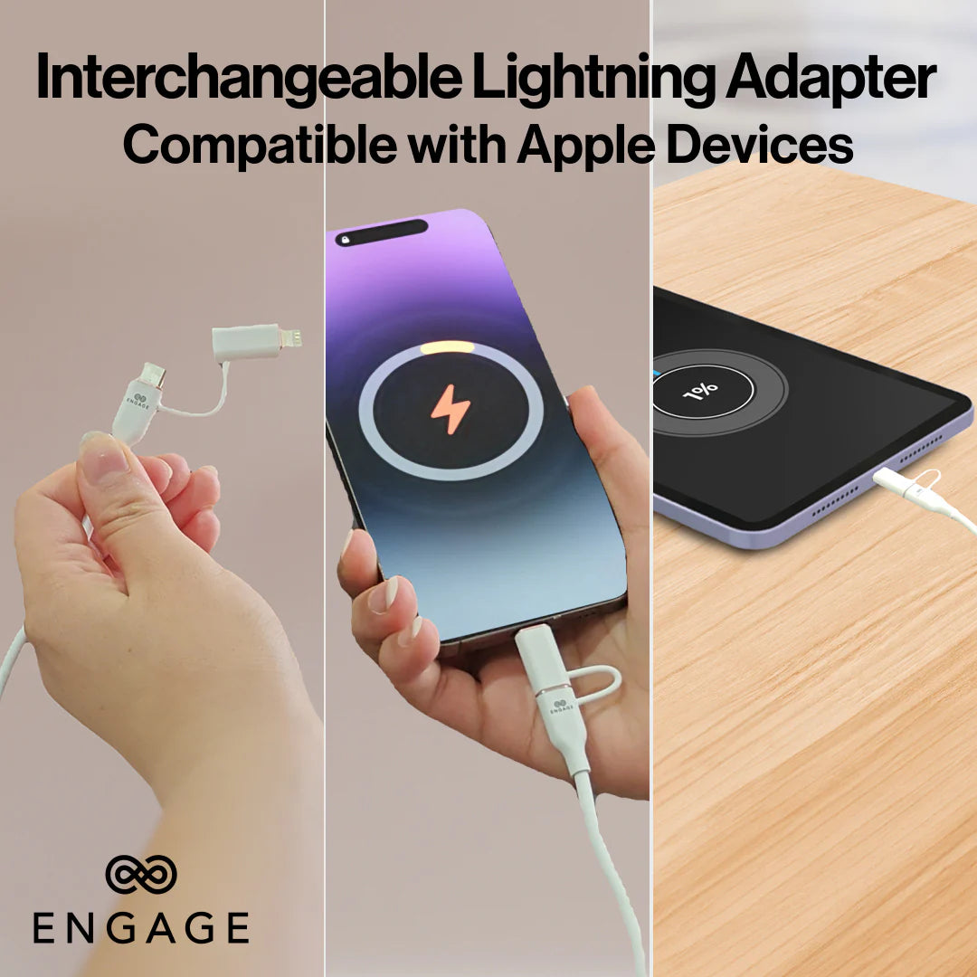 Engage, Super Soft Silicone, USB-C to USB-C Cable with Lightning Adapter
