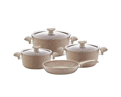 OMS Cookstone Granite with Glass lid Cookware Set 7 Pcs