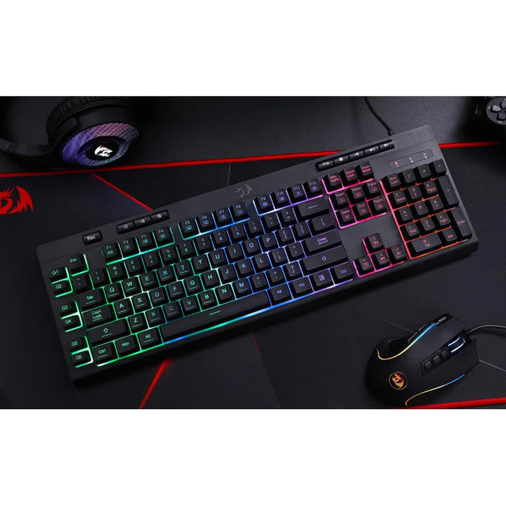 ريدراجون K512، لوحة مفاتيح ألعاب سلكية بغشاء وإضاءة خلفية RGB مع مفاتيح وسائط متعددة