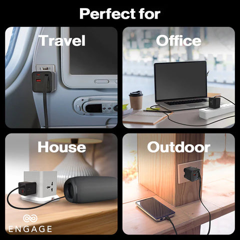 Engage, Dual Port USB-C + USB-A GaN Power Adapter (65W) with USB-C Cable