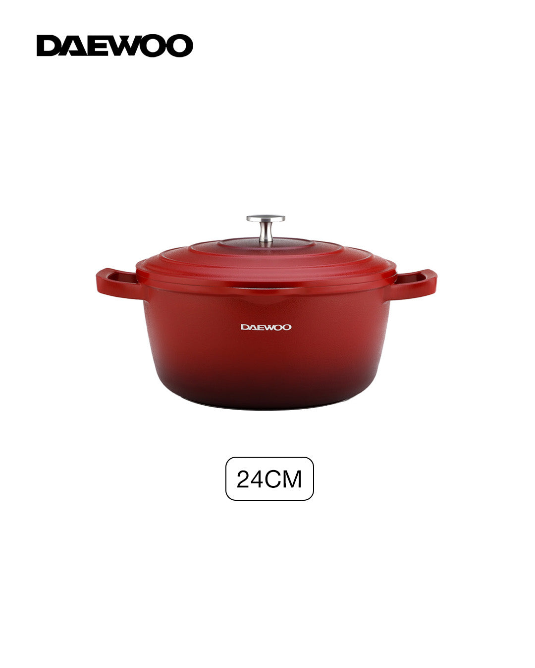 Daewoo 24cm Die-Cast Aluminum Casserole Pot with Lid, Non-Stick Granite Stone Coating, Full Induction Base, Oven-Safe, Red, Chemical-Free