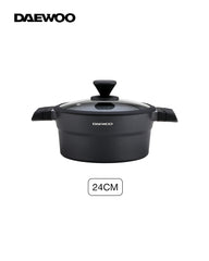 Daewoo 24cm Die-Cast Aluminum Pot, Non-Stick Granite Coating, Full Induction Base, Handle – Silicone Grip with Soft-Touch Bakelite Core, Silicone Utensils & Pot Protectors ,black-gray, Chemical-Free.