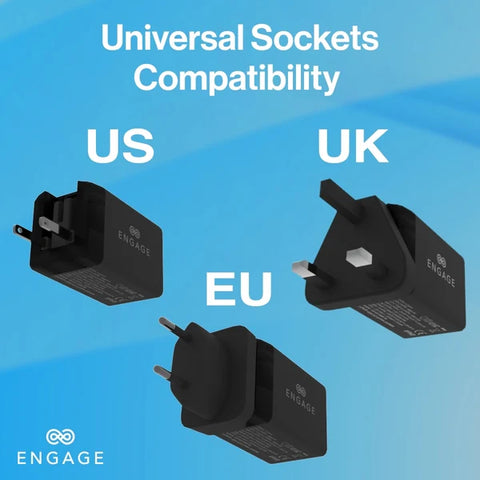 Engage, Dual Port Power Adapter (48W) with Interchangeable UK/EU Plug