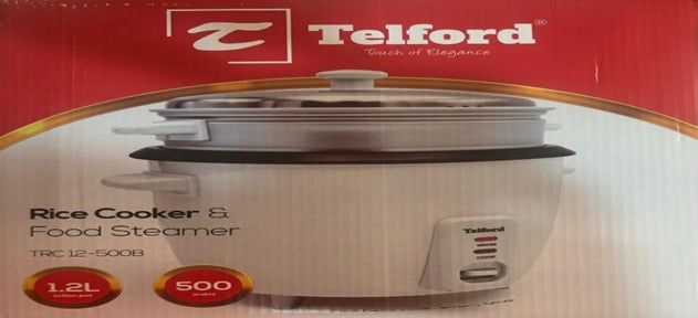 Telford 1.2L Electric Rice Cooker & Food Steamer – Fast Cooking, Auto Warm, 500W Compact Design.