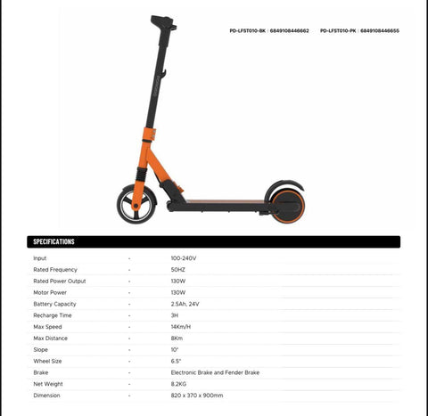 Porodo Lifestyle Kids Electric Scooter (130W, 14km/h, 8km Range, Ages 6–12)
