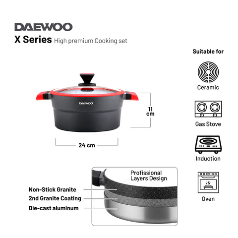 Daewoo X Series 9-Piece Granite Cooking Set - Black/Red