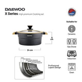Daewoo Granite Casserole Pot with Lid Black & Brown (32, 28, 24 cm)
