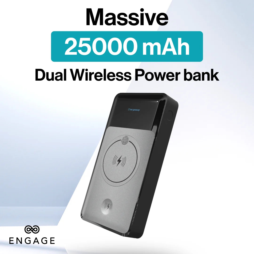 Engage, Power Bank (25000 mAh) – Dual Wireless Charging, 3 USB-C, 1 USB-A