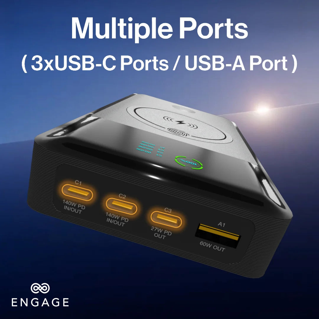 Engage, Power Bank (25000 mAh) – Dual Wireless Charging, 3 USB-C, 1 USB-A