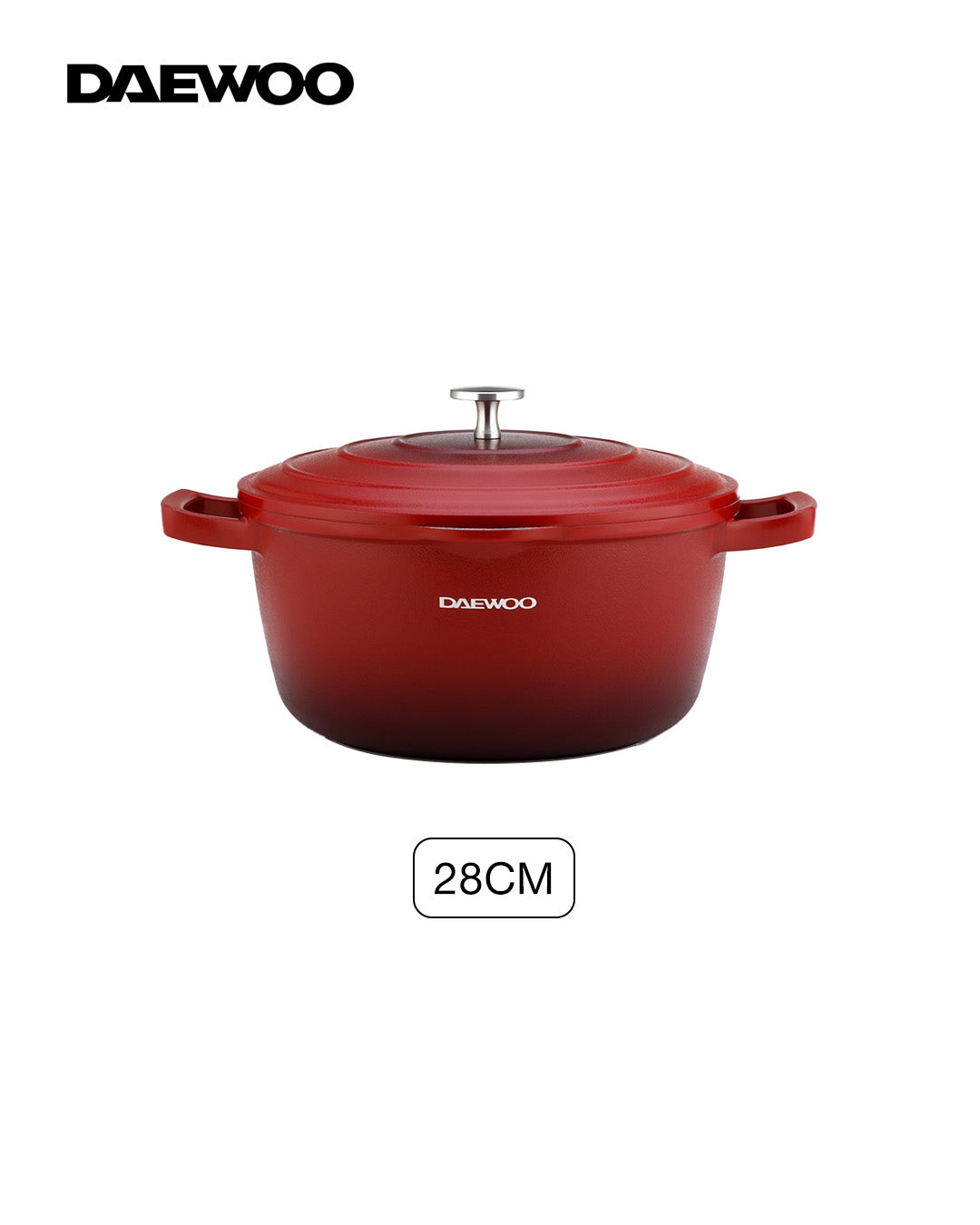 Daewoo 28cm Die-Cast Aluminum Casserole Pot with Lid, Non-Stick Granite Stone Coating, Full Induction Base, Oven-Safe, Red, Chemical-Free