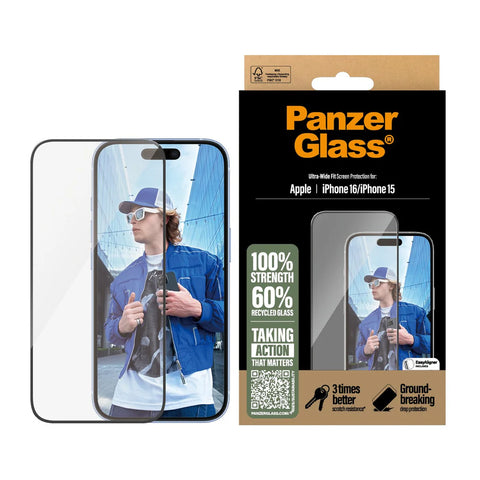 PanzerGlass® Screen Protector Clear iPhone 16 | Ultra-Wide Fit