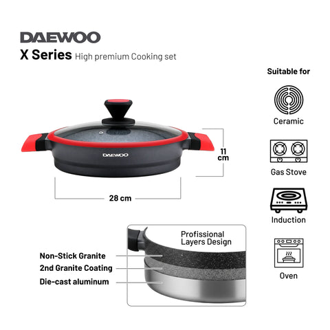 Daewoo X Series 9-Piece Granite Cooking Set - Black/Red