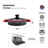 Daewoo 28 cm Shallow Granite Casserole with Lid - Red/Black