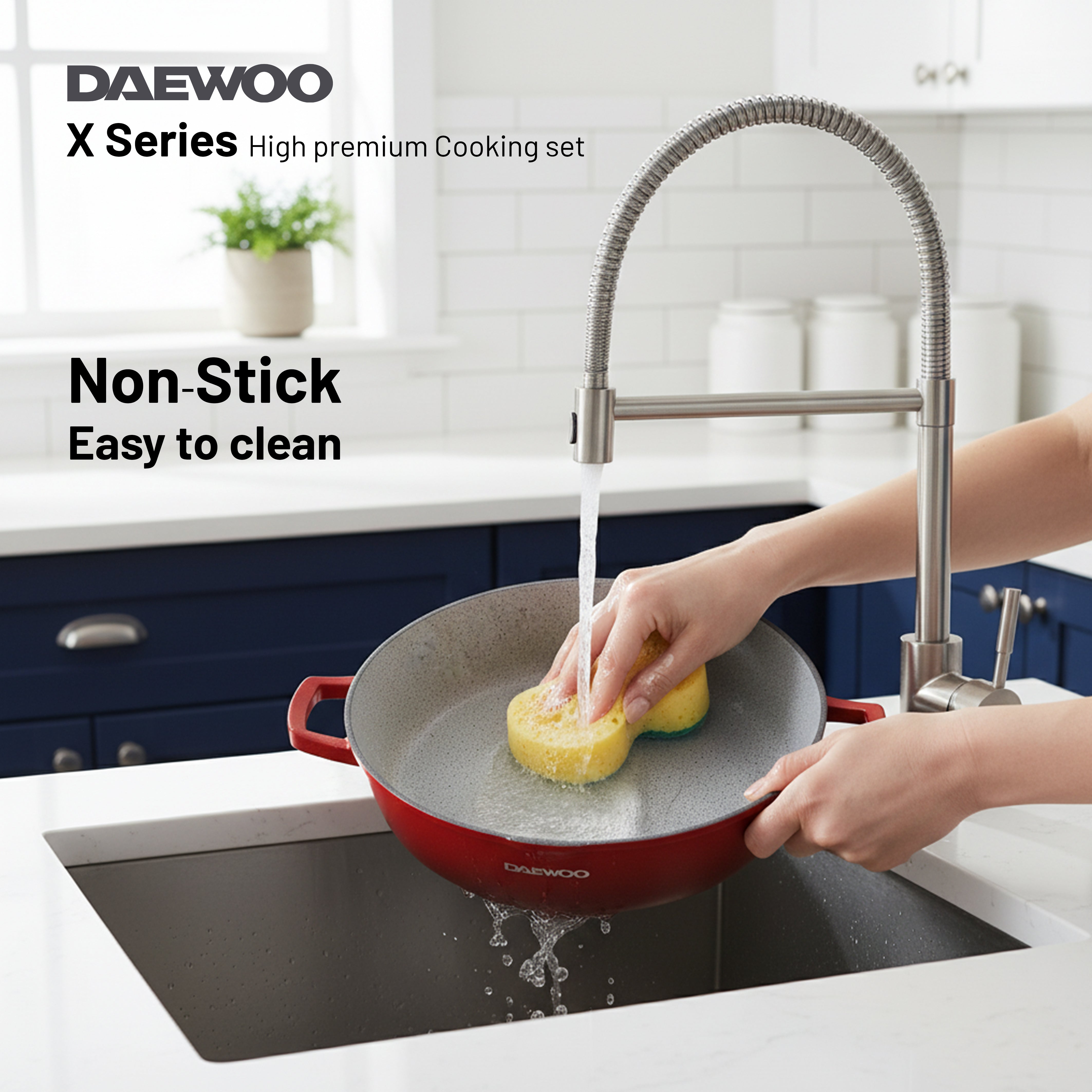 Daewoo 28 cm Shallow Granite Casserole with Lid - Red