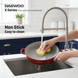 Daewoo 28 cm Shallow Granite Casserole with Lid - Red