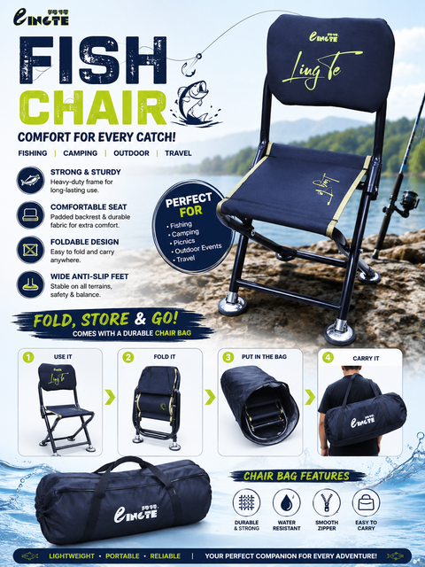 LingTe Adjustable Folding Fishing Chair with Padded Backrest & Carry Bag