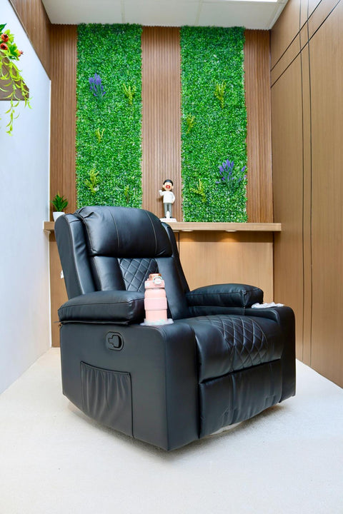 Black Bull Premium Sofa Swivel Rocker Recliner Size (H:107 W: 86 cm) – PU Black (Free Delivery)