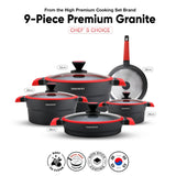 Daewoo X Series 9-Piece Granite Cooking Set - Black/Red
