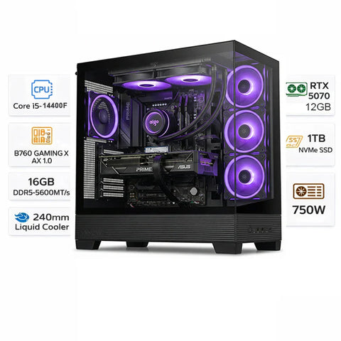 Gaming PC Intel Core i5-14400F, RTX 5070 OC Edition , 16GB RAM DDR5