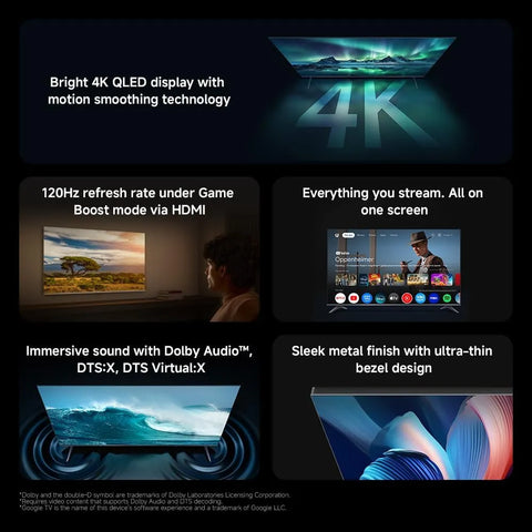 تلفزيون شاومي ايه برو 55 بوصة 2026 | تلفزيون جوجل | شاشة QLED بدقة 4K | صوت دولبي، DTS-X، وDTS Virtual:X