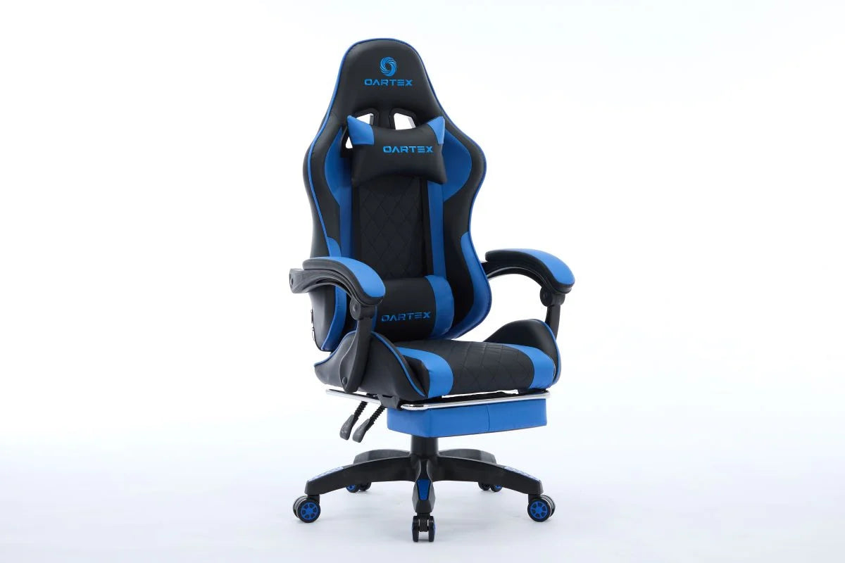 Oartex Model LD034 PVC Gaming Chair With Footrest - Black & Blue