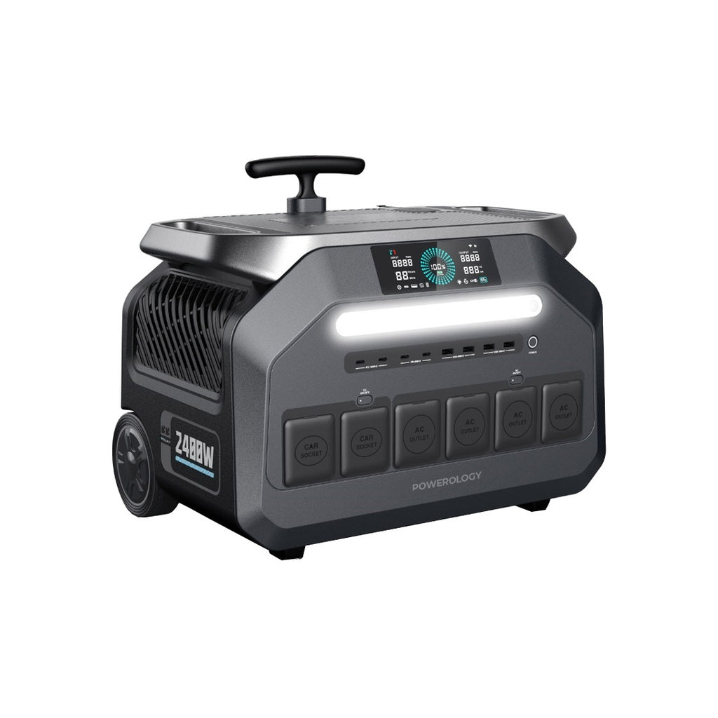 Powerology 600000mAh Solar Portable Generator - 2400W, 4 AC Sockets
