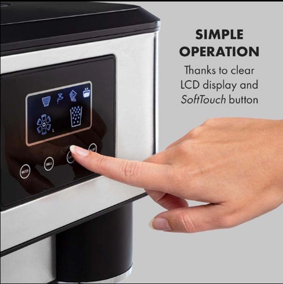 KKF, 3-in-1 Ice Maker with Crusher and Cold Water Dispenser, 1.8L Tank, 600g Storage