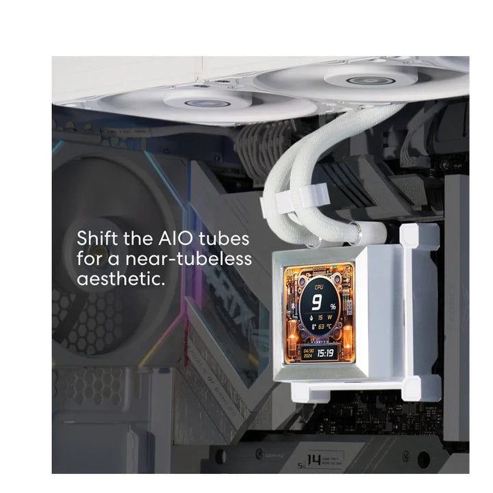 LIAN LI, Hydro-Shift LCD AIO 360mm Liquid CPU Cooler with 2.88" IPS LCD Screen - White