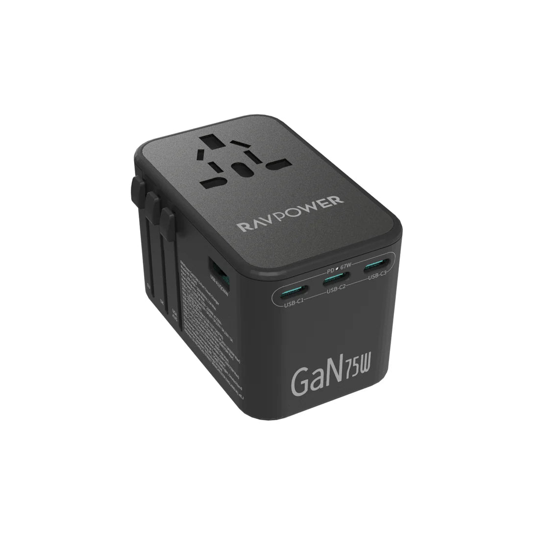 شاحن سفر RAVPOWER RP-PC1043 PD GaN 75W بأربعة منافذ - أسود 