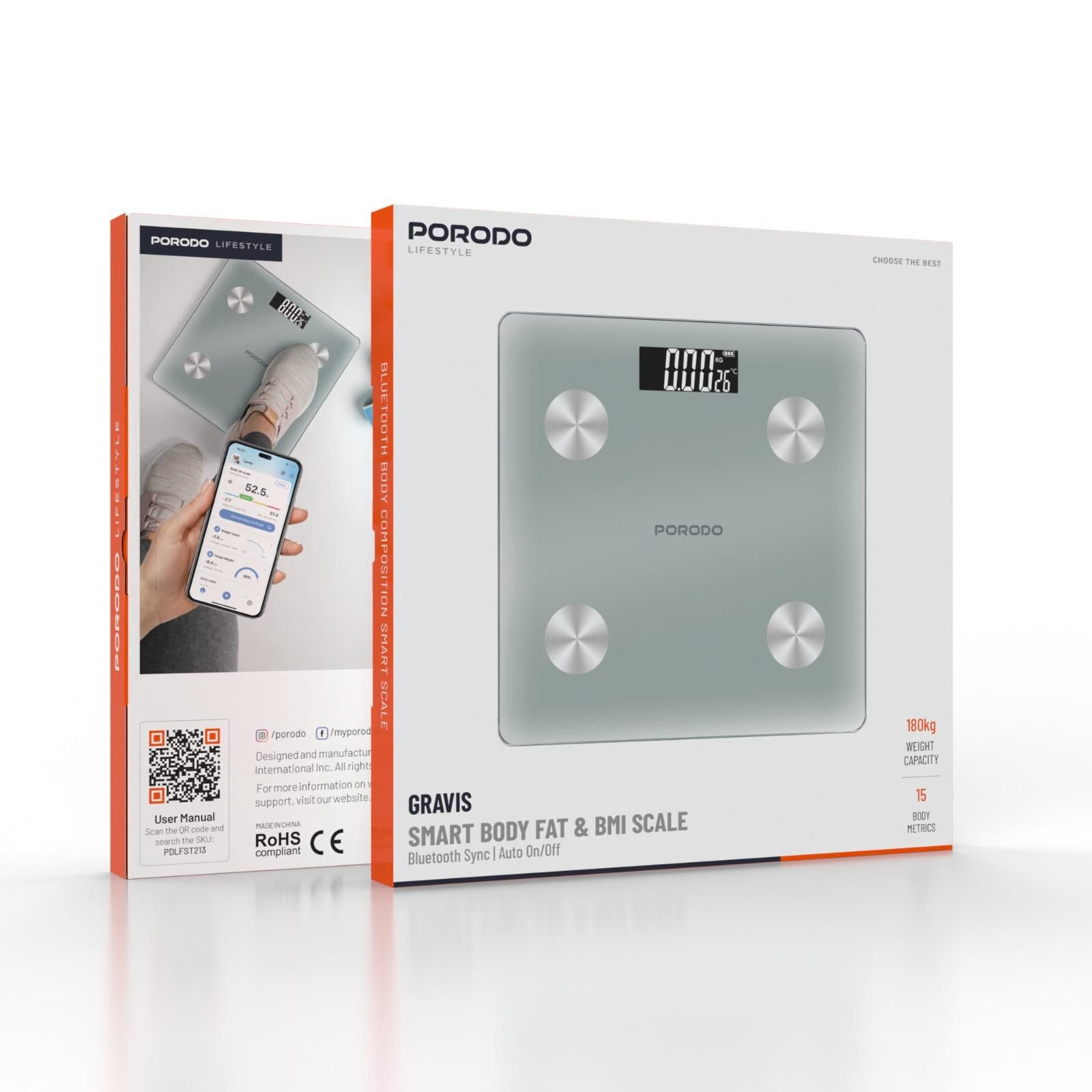 Porodo Lifestyle Gravis Smart Body Fat and BMI Scale with Digital Display