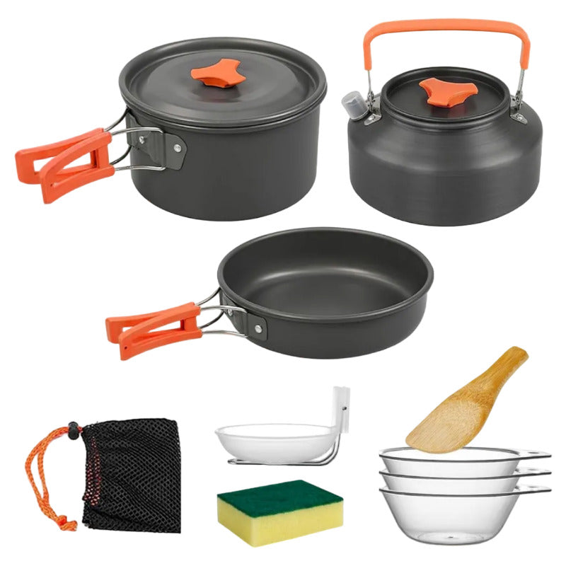 3-Piece Aluminium Camping Cookware Set with Pot, Pan, Teapot & Storage Bag
