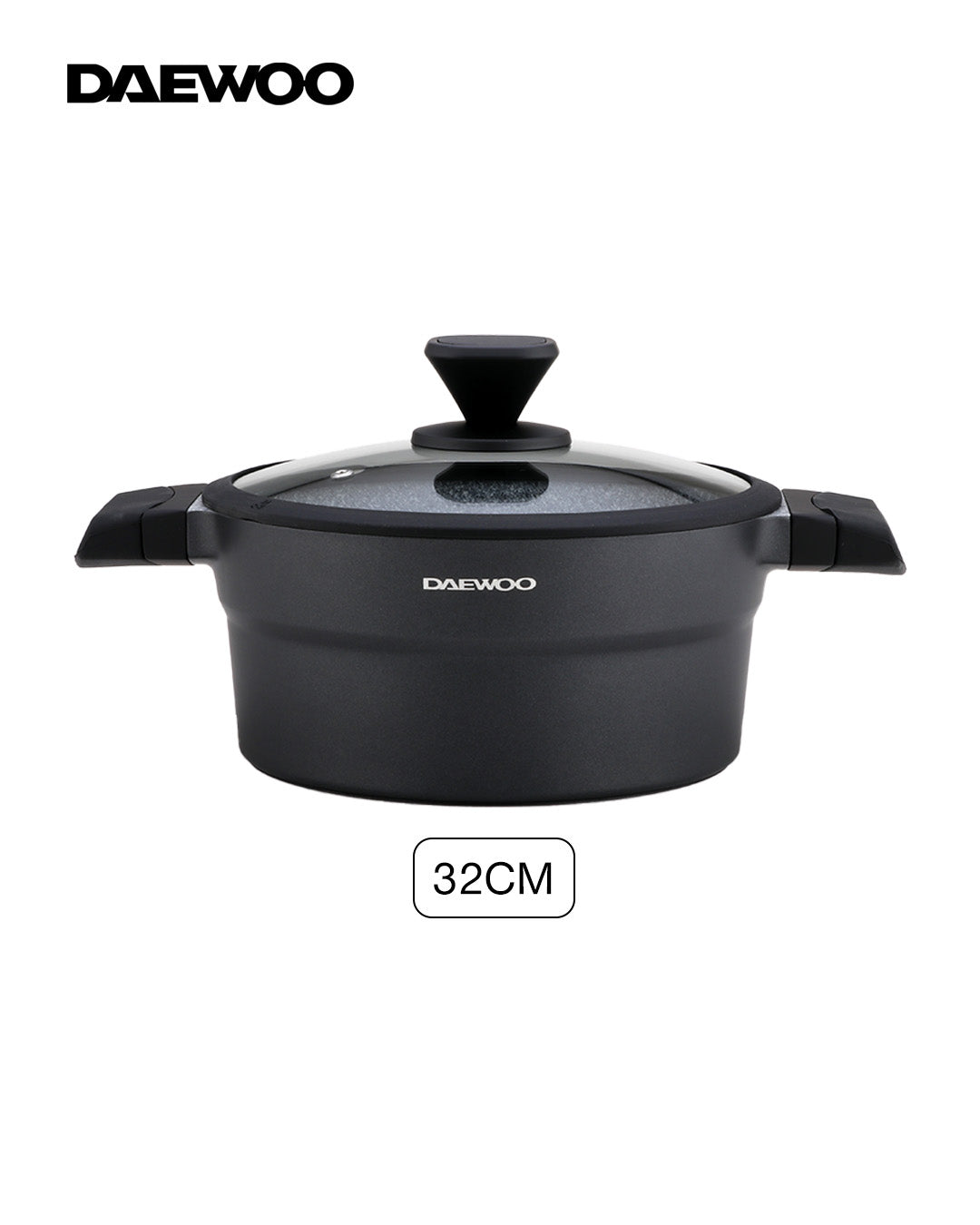 Daewoo 32cm Die-Cast Aluminum Pot, Non-Stick Granite Coating, Full Induction Base, Handle – Dual-Color Silicone Grip with Soft-Touch Bakelite Core , Silicone Utensils & Pot Protectors, black-gray, Chemical-Free