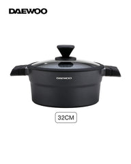 Daewoo 32cm Die-Cast Aluminum Pot, Non-Stick Granite Coating, Full Induction Base, Handle – Dual-Color Silicone Grip with Soft-Touch Bakelite Core , Silicone Utensils & Pot Protectors, black-gray, Chemical-Free