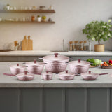 Arshia CO110-3302, 16-Piece Pink Diamond Non-Stick Die-Cast Aluminium Cookware Set