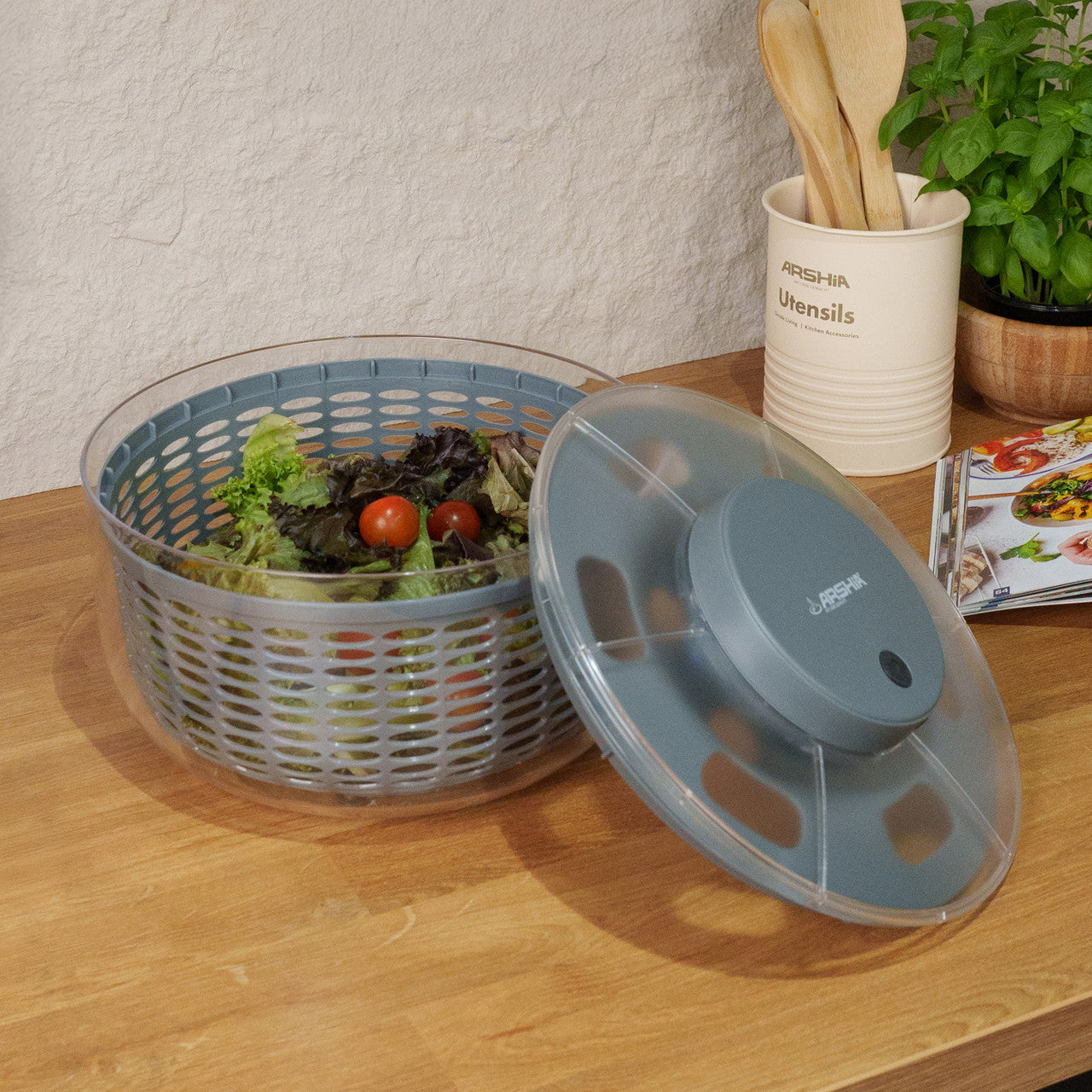 Arshia SL160-3617, Rechargeable Salad Spinner – 6L Cordless One-Click Operation