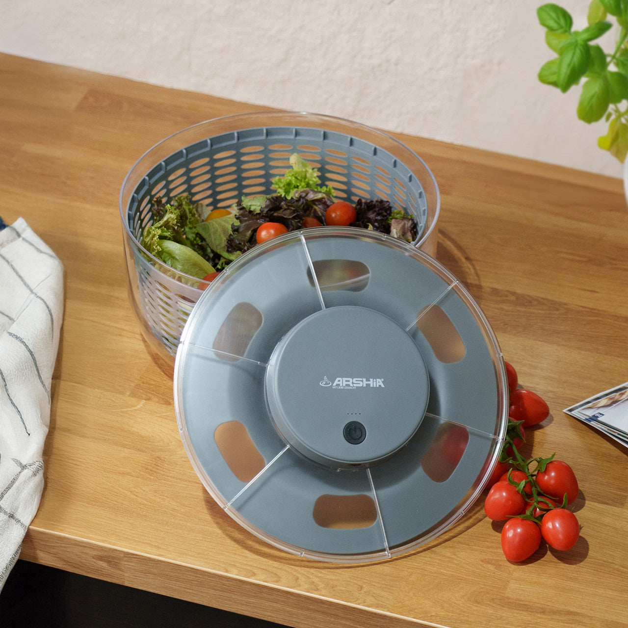 Arshia SL160-3617, Rechargeable Salad Spinner – 6L Cordless One-Click Operation