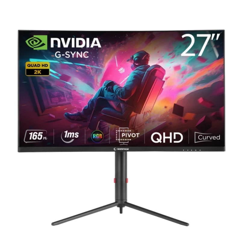 Rampage PRIME PR27R165QC 27-Inch Curved Gaming Monitor 165Hz 1ms QHD 2K VA FreeSync - Black