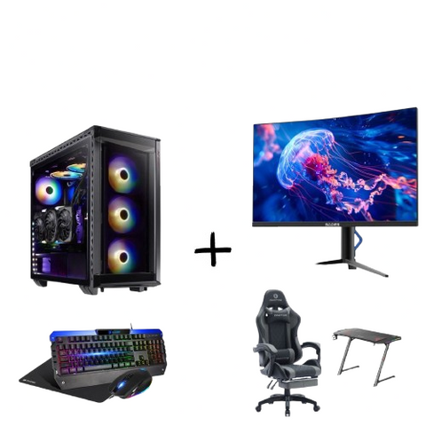 PC Bundle: PC Gaming i5-14400F/RTX 5070/16GB DDR5/1TB with Sades BX-Jellyfish/27" FHD/HDMI 2.1/0.5ms/280Hz/VA/Flat Monitor & Sades Battle Ram Keyboard/Mouse/Mousepad & Oartex LD034 Gray Gaming Chair With Z5-1160 Black Carbon Table