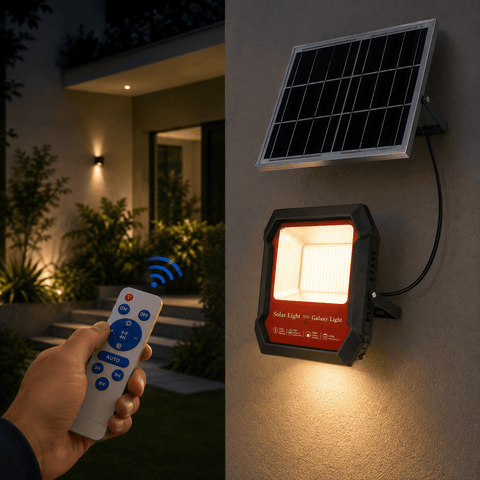 Galaxy Light Solar LED Floodlight with Remote Control, IP67 Waterproof Design & Separate Solar Panel