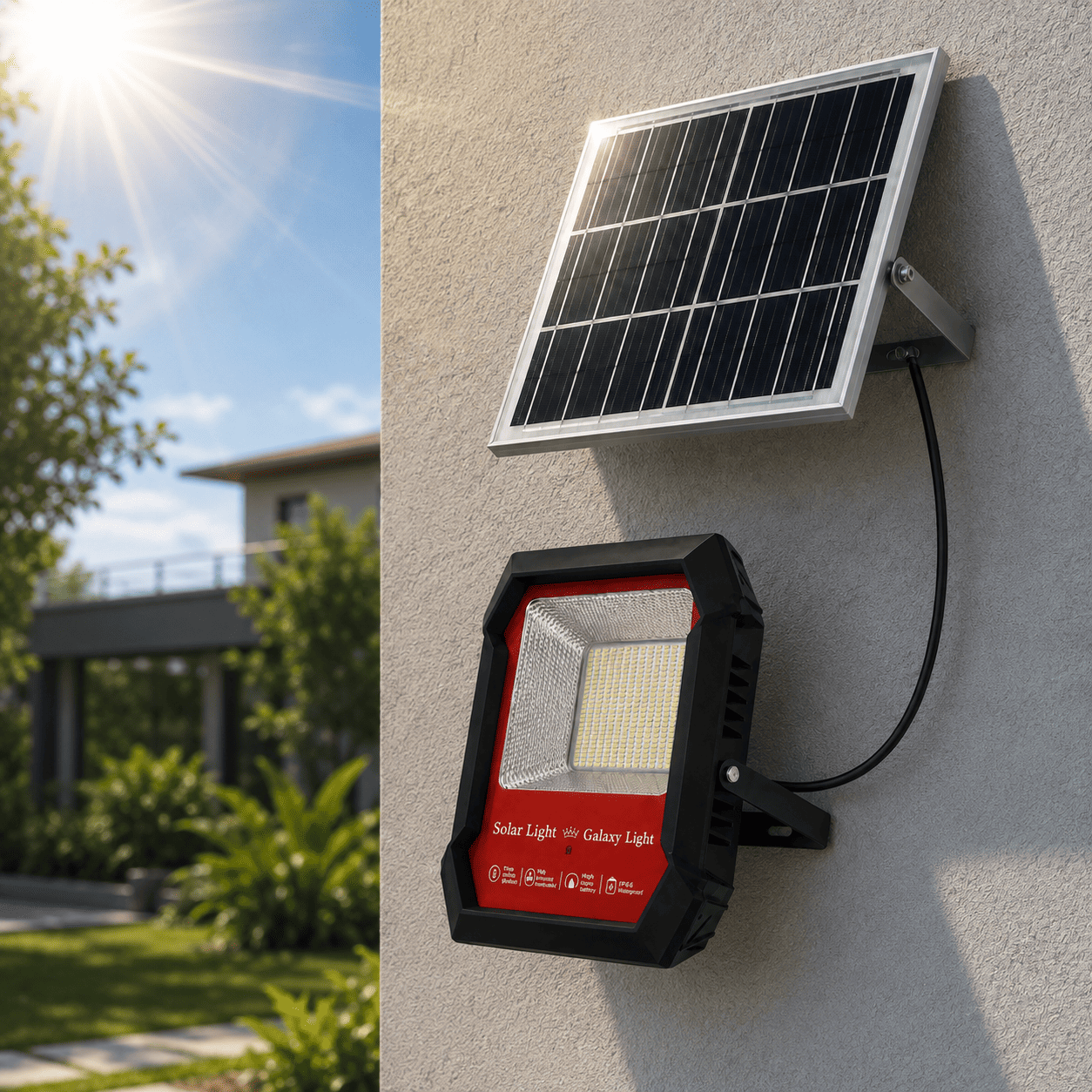 Galaxy Light Solar LED Floodlight with Remote Control, IP67 Waterproof Design & Separate Solar Panel