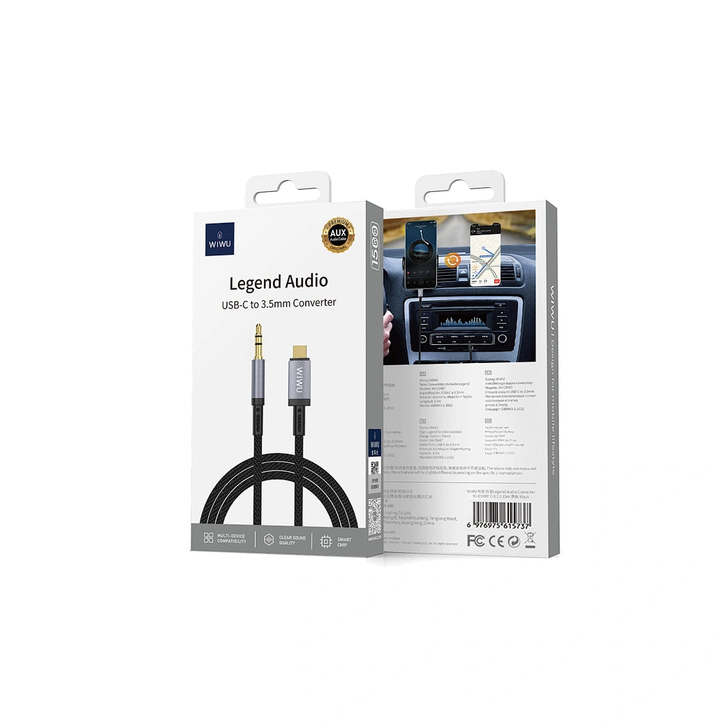 WiWU Legend USB-C to 3.5mm Audio Converter 1.5m – Hi-Fi DAC Lossless Sound Cable