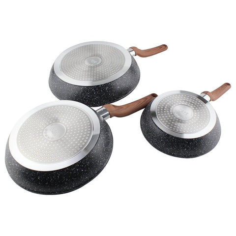 OSFE Premium 3-Piece Granite Non-Stick Fry Pan Set (20, 24, 28cm)
