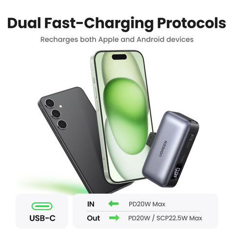 UGREEN 5000mAh Power Bank with Built-in USB-C Connector