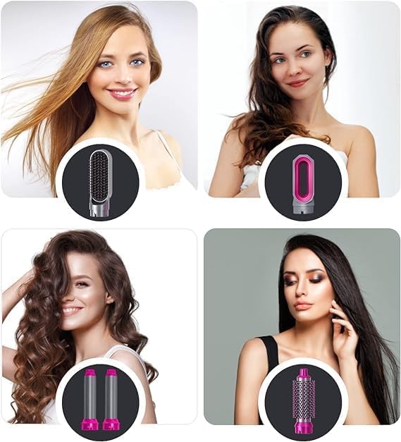5 In 1 Hair Rotating Hair Dryer Hair Straightener Comb Curling Brush 5 interchangeable barrels