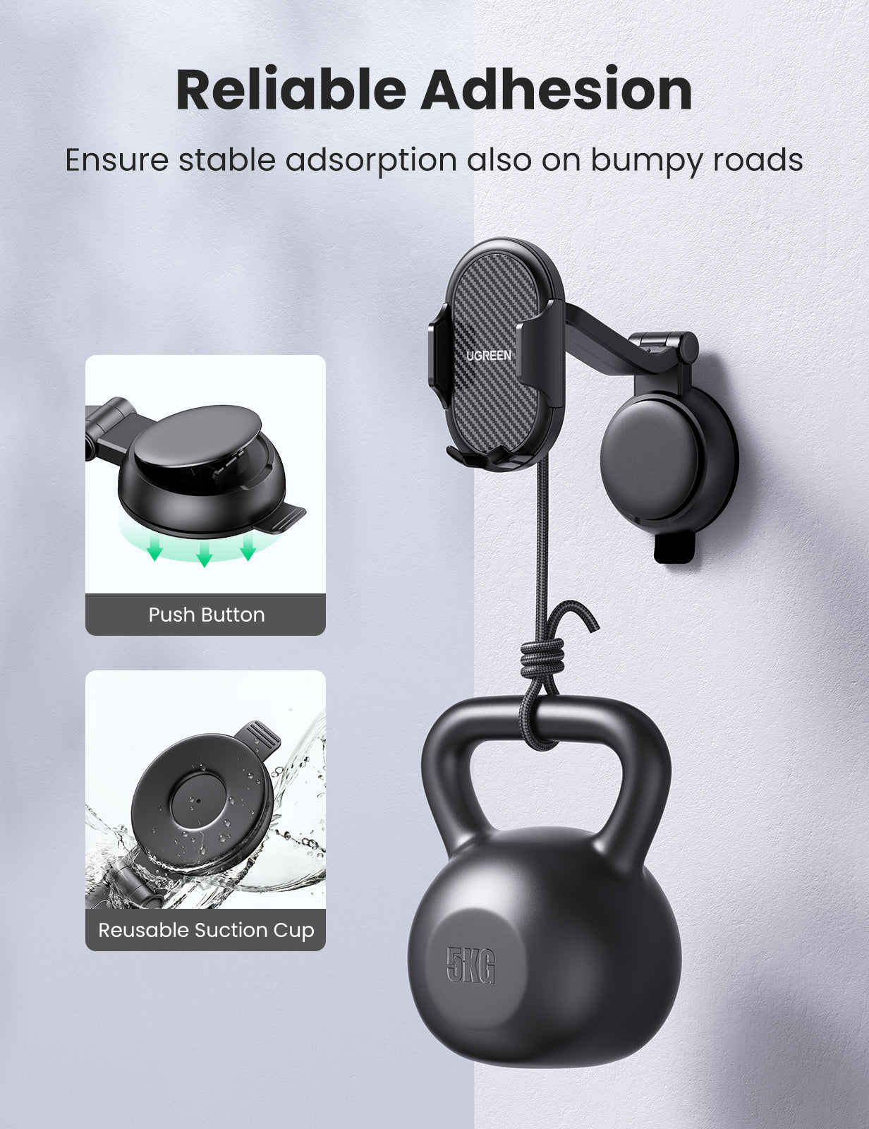 UGREEN LP405, Waterfall-Shaped Suction Cup Phone Mount - Black